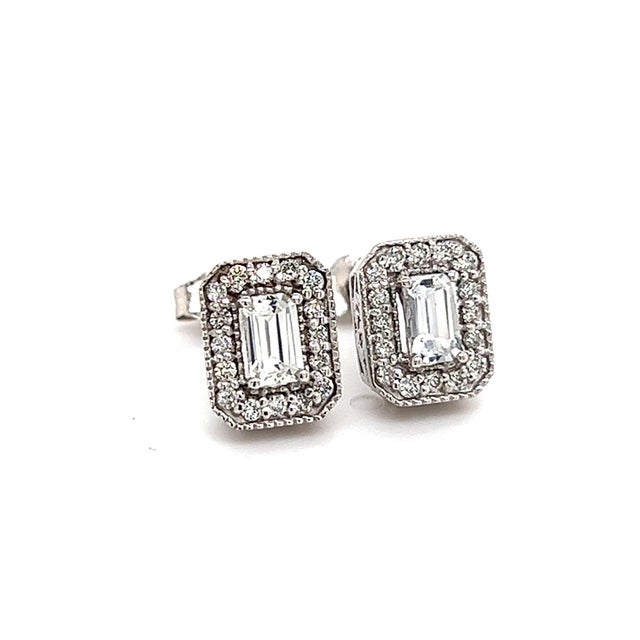 Traditional Natural Sapphire Diamond Stud Earrings 14k W Gold 0.96 TCW Certified For Sale - Image 3 of 10
