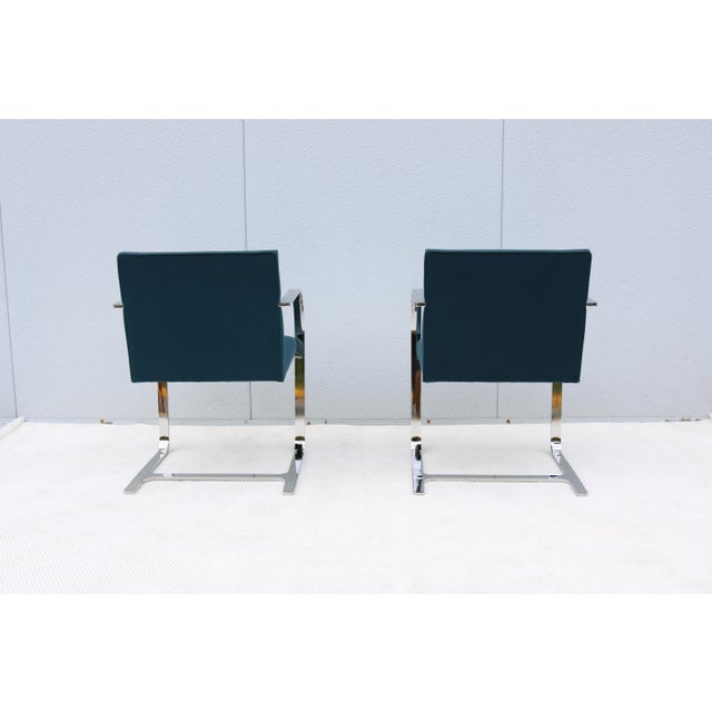 Ludwig Mies Van Der Rohe Brno Flat Bar Chairs in Blue Fabric by Gordon, a Pair For Sale - Image 12 of 18