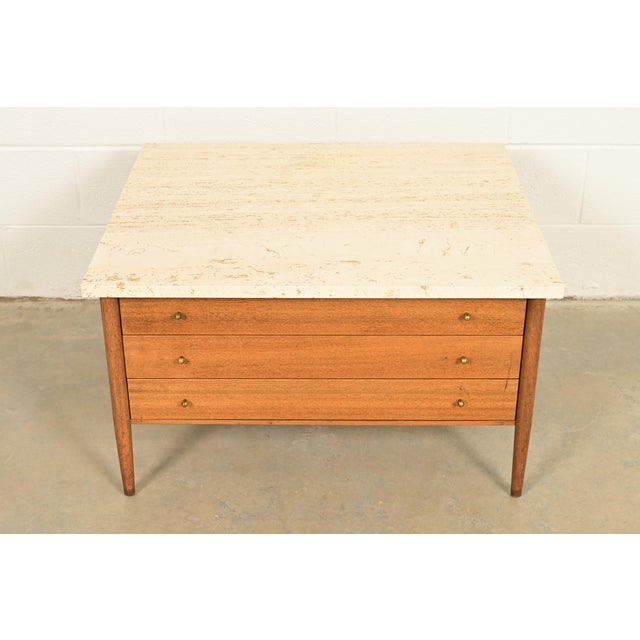 Mid-Century Modern Paul McCobb Connoisseur Collection Mahogany and Travertine Top Cocktail Table, 1950s For Sale - Image 3 of 13