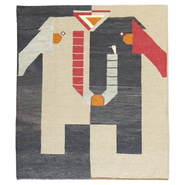 Late 20th Century Elephant Face Persian Kilim - 3'5" x 4'2" For Sale - Image 9 of 18