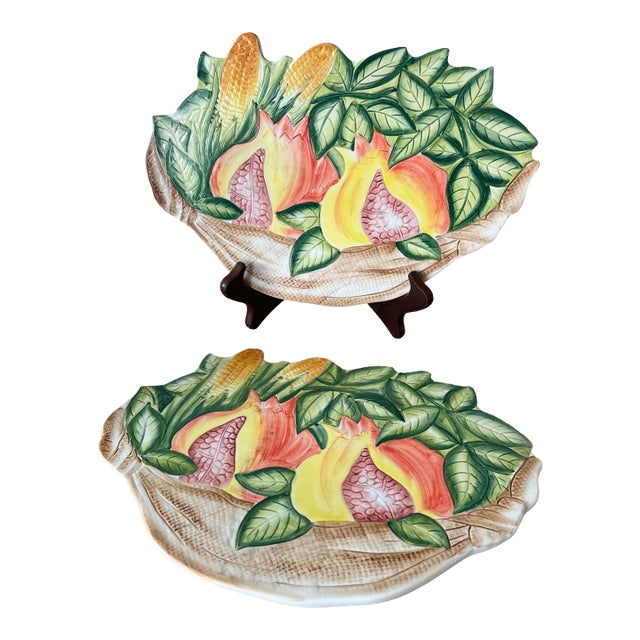 Vintage Italian Ceramic Trivets Hand-Painted for Neiman Marcus - Set of 2 For Sale