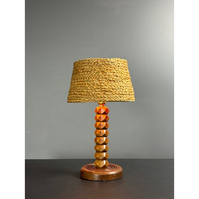 Mid-Century Modern Mid-Century Modern French Brutalist Turned Wood Table Lamp in the style of Charles Dudouyt, 1950s For Sale - Image 3 of 17