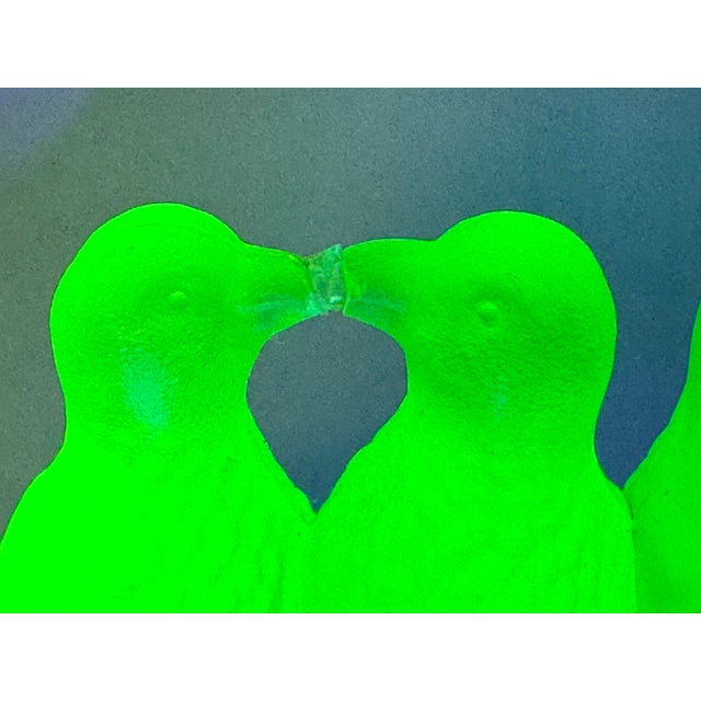 Glass Vintage Uranium Vaseline Art Glass Covered Powder Jar Dish With 3 Figural Birds For Sale - Image 7 of 7