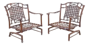 Late 20th Century Cast Aluminum Basket Weave Lattice Patio Outdoor Rocking Lounge Chairs - A Pair