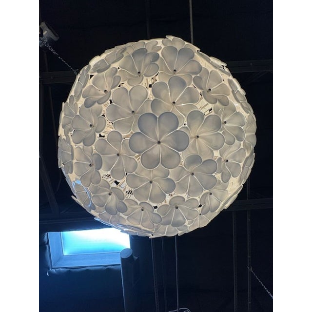 Early 21st Century Large Scale White Murano Glass Hibiscus Flower Globe Chandelier For Sale - Image 5 of 6