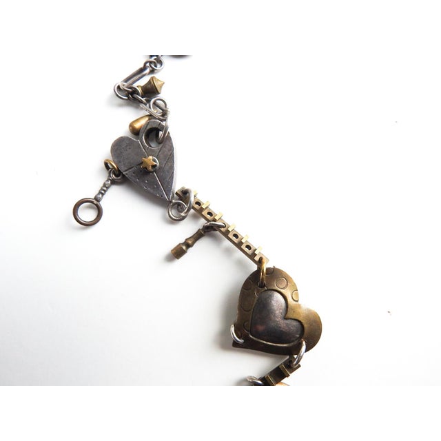 Metal Vintage Thomas Mann Sterling and Brass Heart Charm Necklace For Sale - Image 7 of 12