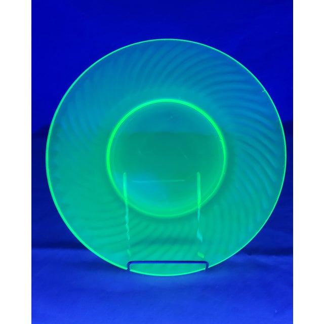 Set of 4 Transparent Green Uramium Glass Salad Plates Early 20th Century For Sale - Image 11 of 16