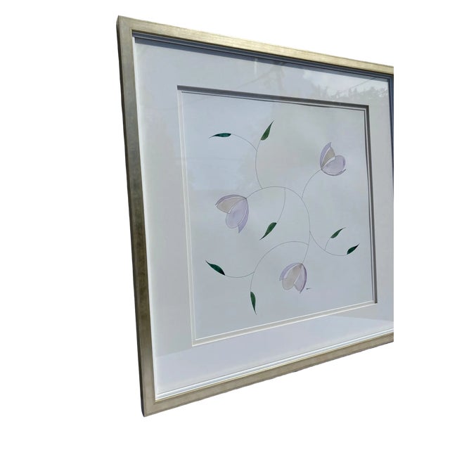 Pink "Blossoms" Contemporary Original Watercolor Painting on Paper, Framed For Sale - Image 8 of 8