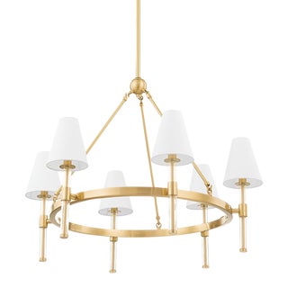 Mitzi Janelle 6-Light Chandelier, Aged Brass For Sale