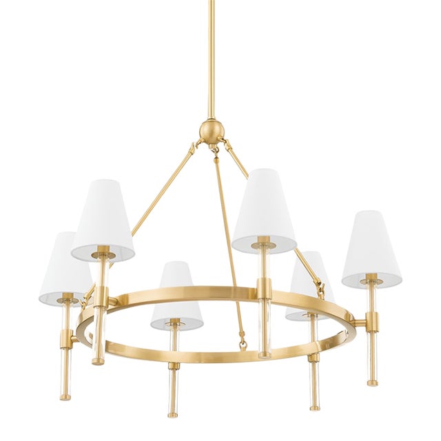 Mitzi Janelle 6-Light Chandelier, Aged Brass For Sale