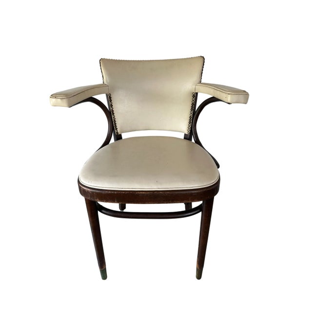 Mid 20th Century Bentwood Mid-Century Cream Leather Armchair With Nail-Head Details For Sale - Image 13 of 13