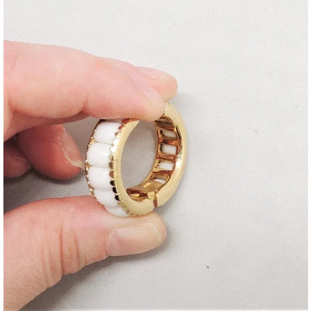 Modern Vintage 1960s Signed Castecliff White Rhinestone Hoop Clip Earrings - 2 Pieces For Sale - Image 3 of 8