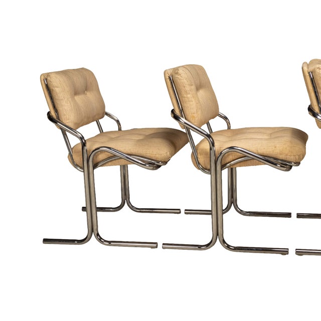 1970s Attributed to Jerry Johnson Arcadia Cantilever Tubular Dining Chairs, Set of 4 – Chrome Retro Modern For Sale - Image 14 of 16