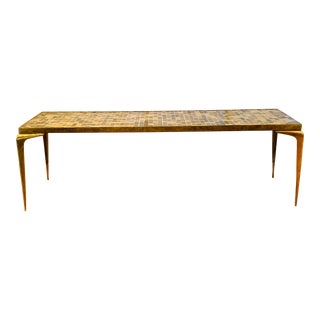 1950s Italian Mid-Century Modern Brass and Mosaic Tile Top Coffee Table For Sale