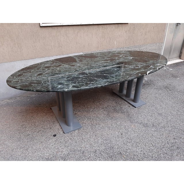 Green Marble Lacquered Iron Gray Oval Table, 1980s For Sale - Image 4 of 11