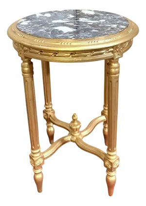 Round Gilded Wooden Pedestal Table