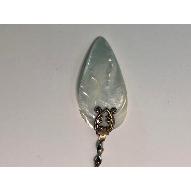Metal Antique Mother of Pearl Sterling Fleur De Lis Caviar Spoon For Sale - Image 7 of 8