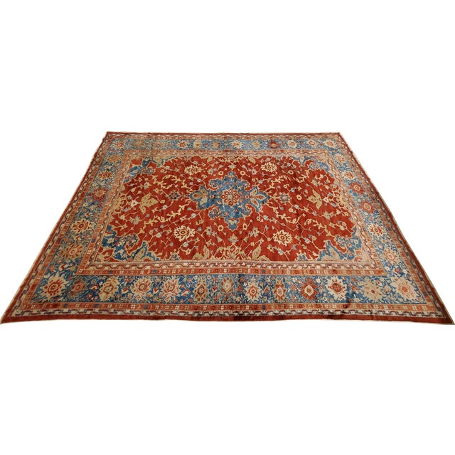 Antique Persian Sultanabad Carpet, Handmade Oriental Rug, Red, Light Blue & Gold For Sale - Image 17 of 18
