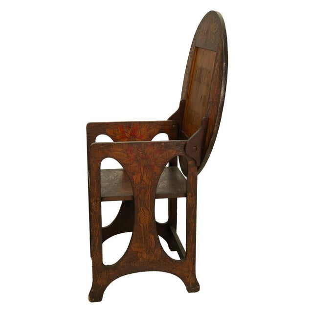 Antique Folk Art Poker Work Arts & Crafts Monks Bench Table Chair New York 1900 For Sale - Image 14 of 15