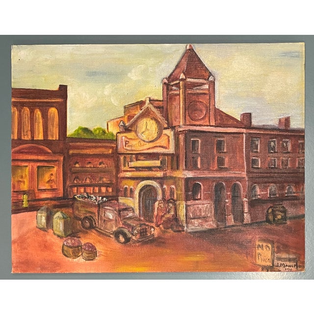 Mid-Century Modern 1971 Knoxville Tennessee Market Square Oil Painting by Jennie Mansfield For Sale - Image 3 of 7
