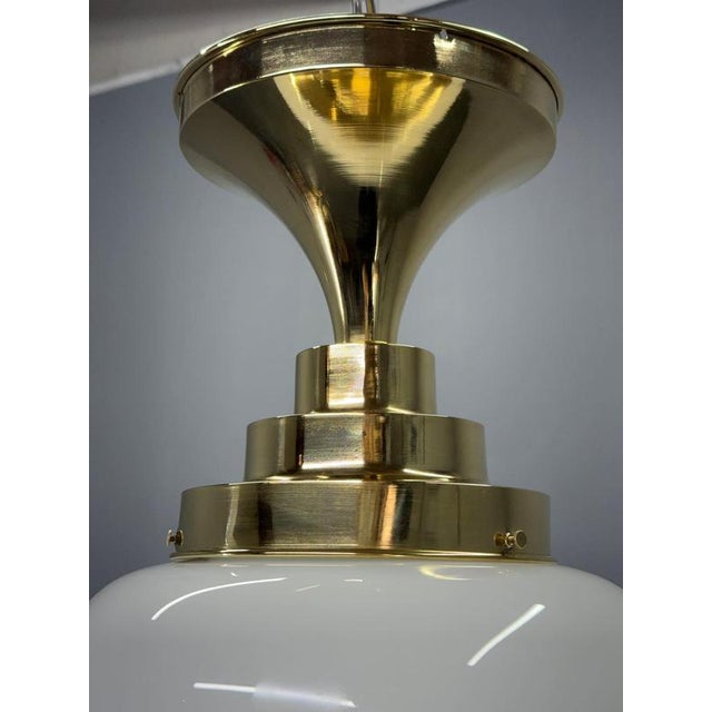 Vintage Art Deco Brass and Opaline Glass Flush Mount, 1930s For Sale - Image 6 of 10