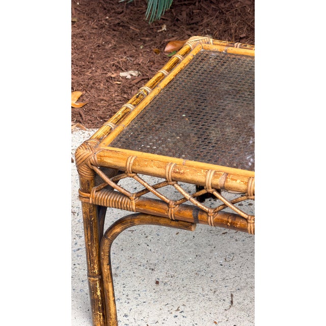 Rattan Cane Bamboo Coffee Table 1960s Tortoise Style For Sale - Image 9 of 16