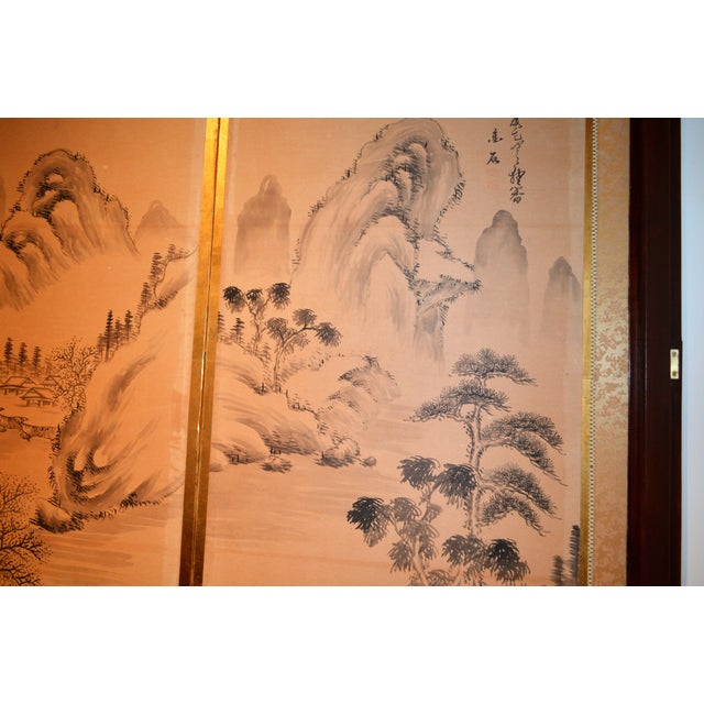 Early 20th Century Japanese Chinese Asian Calligraphy Hand Painted Six Panel Paper Screen Folding Byobu For Sale - Image 9 of 10