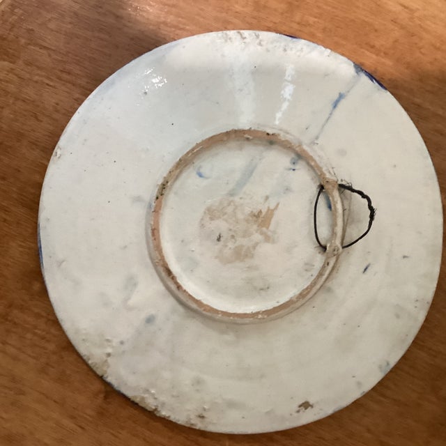 Antique Andalusian Ceramic Blue & White Glaze Wall Plate From Fajalauza (Granada) Spain For Sale - Image 4 of 12
