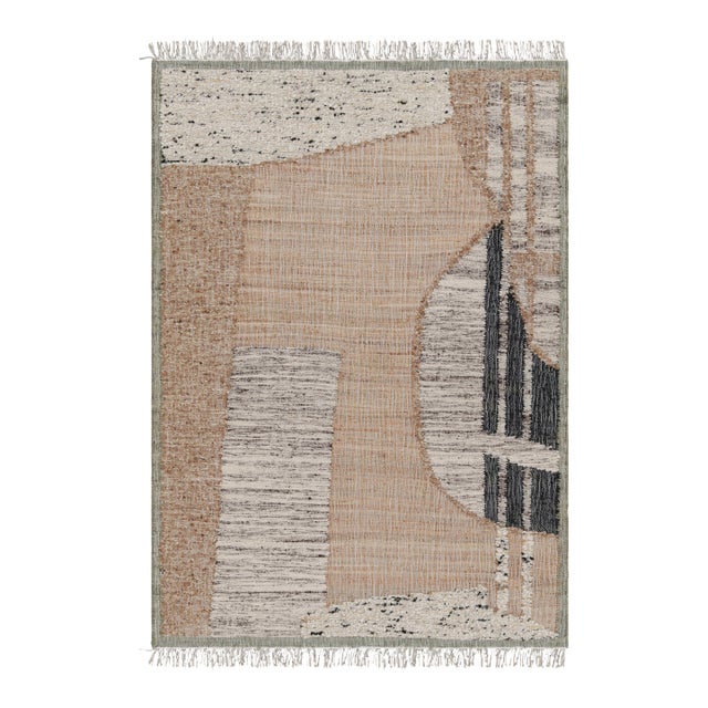 Rug & Kilim’s Abstract Flatweave with Beige, Cream, and Black Geometric Patterns - 10x14 For Sale
