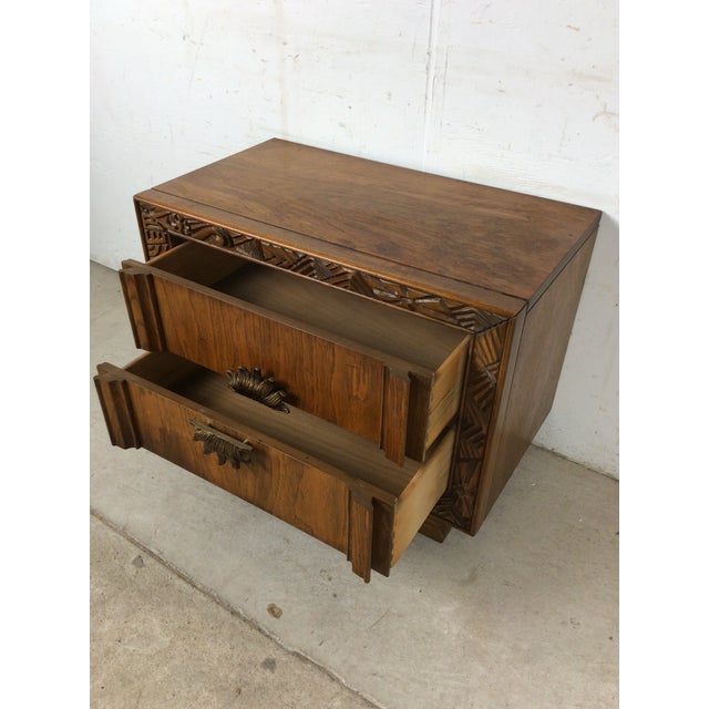 Mid Century Modern Two Drawer Nightstand With Unique Brass Hardware For Sale - Image 12 of 16