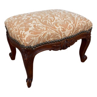 Antique Louis XV French Provincial Footstool With Fortuny Seat For Sale