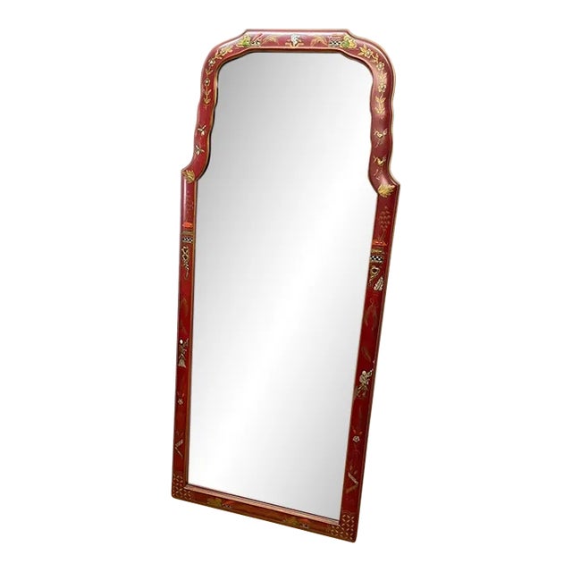 Red Lacquered Pagoda Style Mirror From Gumps For Sale