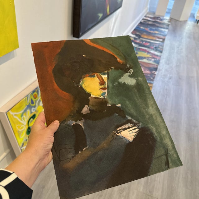 Paper Phil Saxon, Figurative Art with Man in Hat, Original Painting on Paper For Sale - Image 7 of 8