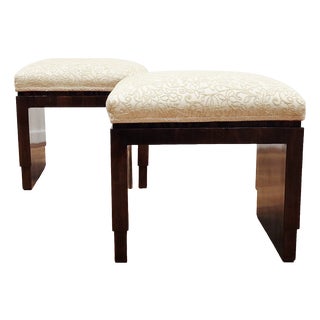 Vintage Italian Art Deco Stools in Walnut Crotch, 1930s, Set of 2 For Sale