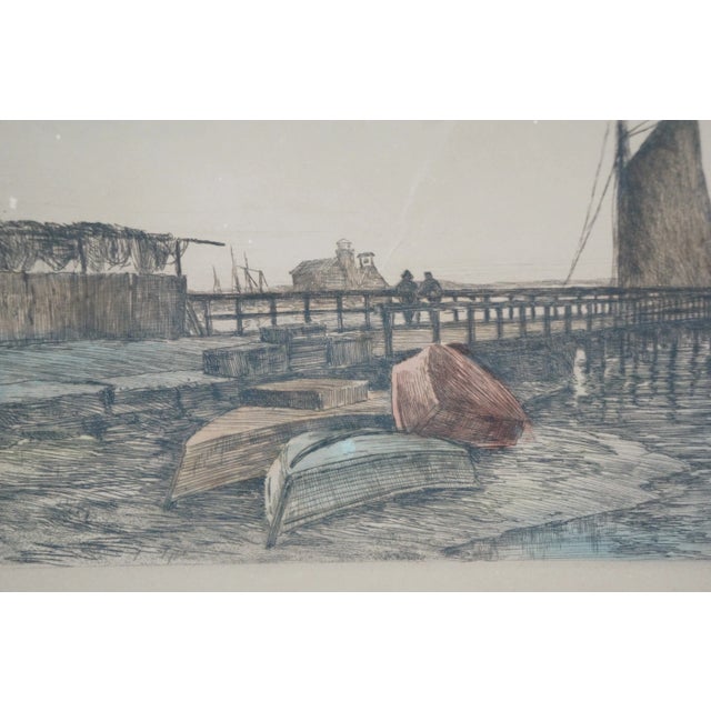 Brown Late 19th Century Antique Charles Frederick Mielatz Nautical Oldport Sailboat Harbor Etching 25" For Sale - Image 8 of 11