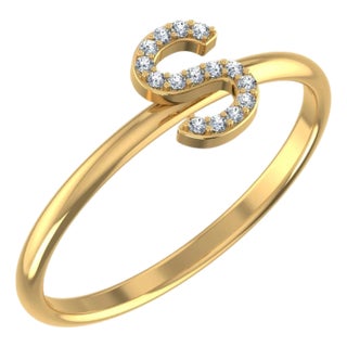 10K Yellow Gold Womens Round Diamond S Initial Letter Ring 1/25 Cttw, Size 7 For Sale