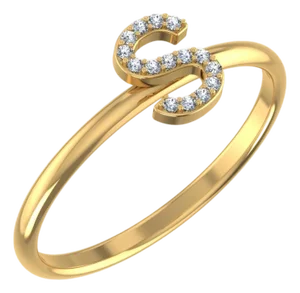 10K Yellow Gold Womens Round Diamond S Initial Letter Ring 1/25 Cttw, Size 7