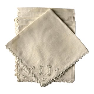 1970s Embroidered Linen Napkins - Set of 10 For Sale