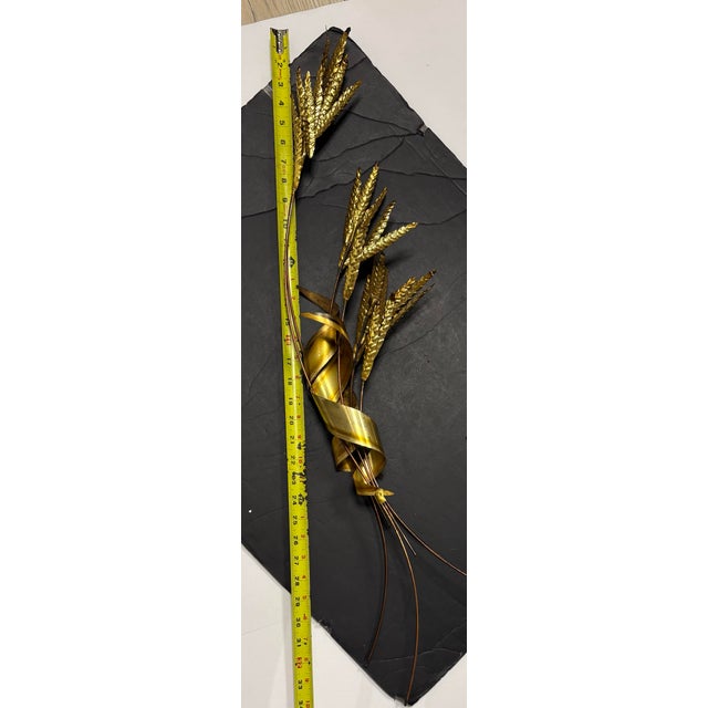 Copper Vintage Brass Wheat Wall Sculpture With Copper Stems, Mid Century Modern Botanical Wall Art, 30” For Sale - Image 8 of 9