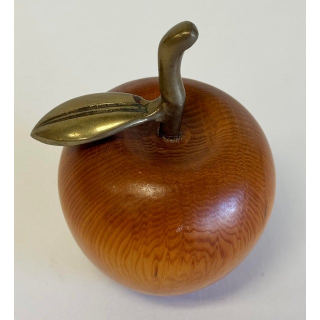 Figurative Vintage Carved Wood Apple With Brass Stem For Sale - Image 3 of 9