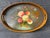 Pretty, vintage hand painted wood floral tole, oval tray with a complimentary wide brown rim and cutout side handles....