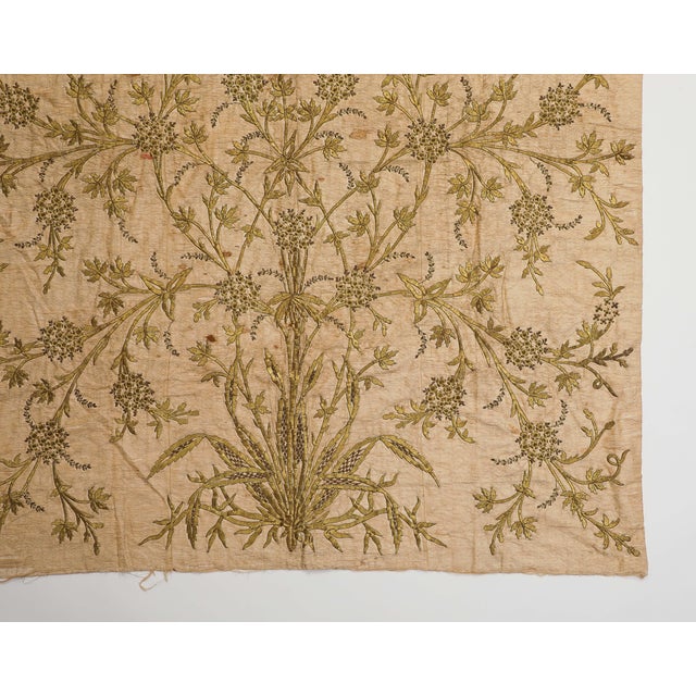 Textile Vintage Embroidered Botanical Textile Panel With Metallic Thread For Sale - Image 7 of 14