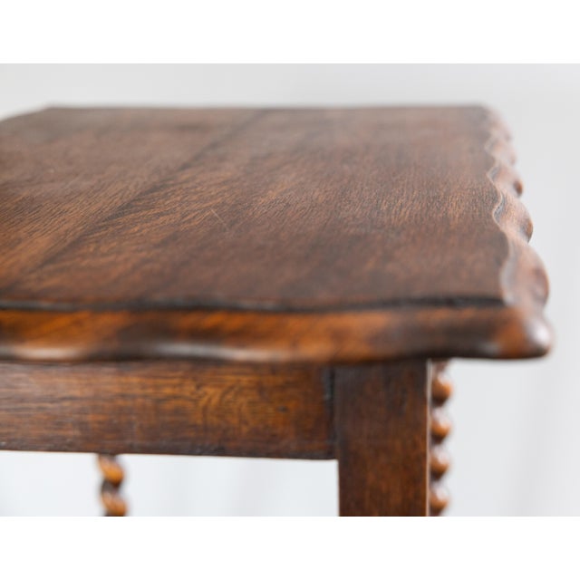 Antique English Oak Barley Twist Scalloped Side Table For Sale - Image 9 of 10