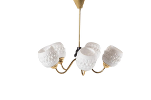 Brass Ceiling Lamp with White Crystal Shades