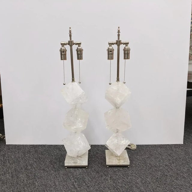 Contemporary Rock Crystal Cube Table Lamps by Marcelo Bessa - a Pair For Sale - Image 3 of 8