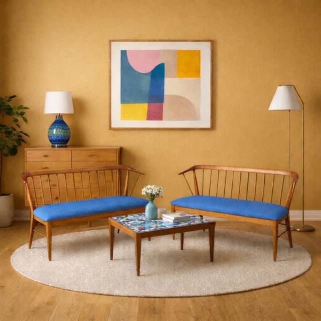 Mid-Century Danish Modern Carved Teak Spindle Back Settees or Benches - Pair For Sale In Atlanta - Image 6 of 7