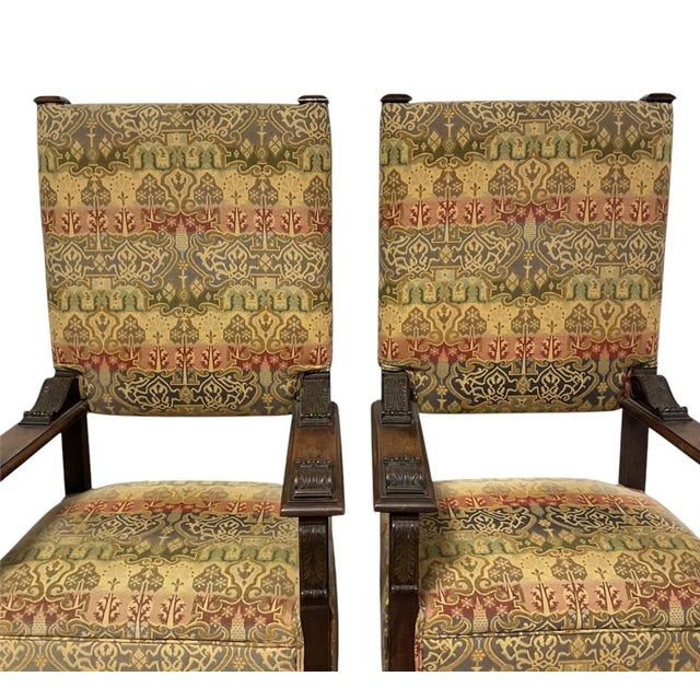 Pair of 19th Century Italian Renaissance Revival Walnut Armchairs Design & Form: These classic high-back hall or throne-...