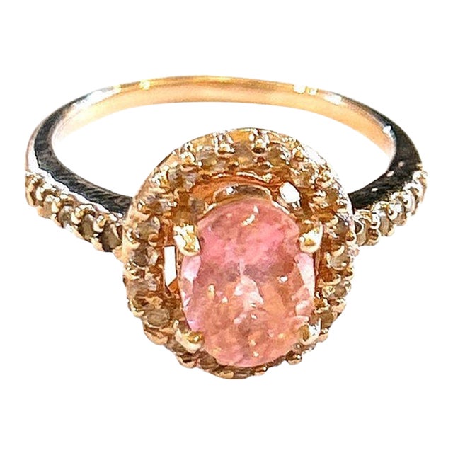 Bochic “Orient” Pink Tourmaline & Topaz Vintage Cluster Ring Set 18k & Silver, Size 5 For Sale
