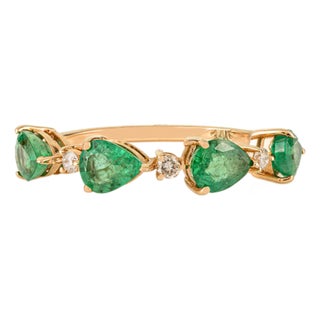 14k Gold Emerald Diamond Alternate Half Band for Wedding Ring Size 5 For Sale
