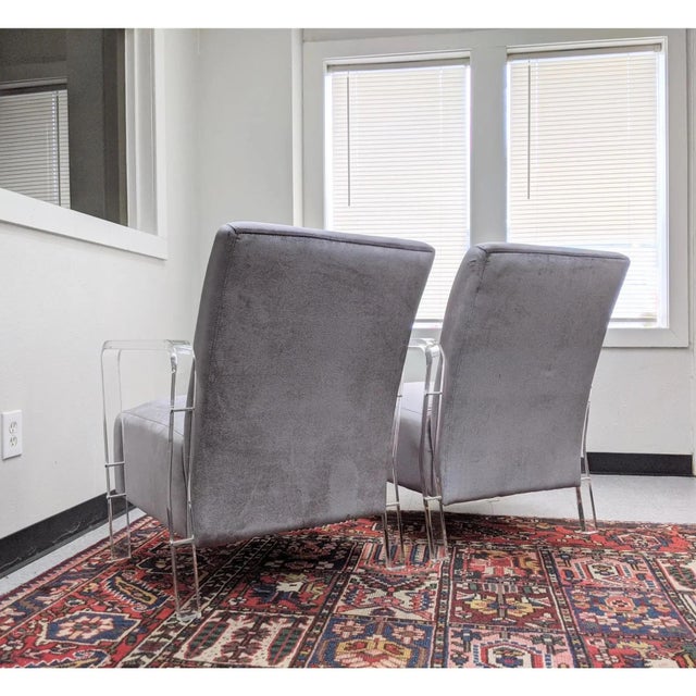 Textile Lucite Velvet Lounge Chairs, a Pair For Sale - Image 7 of 12
